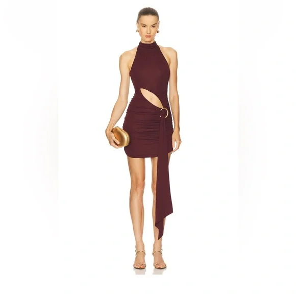 bodycon fitted brown dress tube transparent background Camille Cut Out Blazer Mini Dress Red / S main image 1
